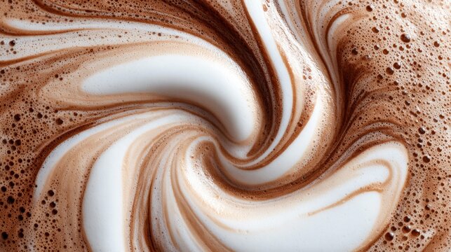 Swirling patterns of hot chocolate with foam, a delicious beverage