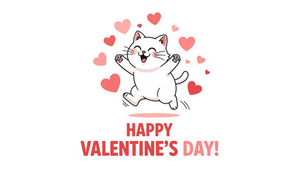 Fototapeta premium Happy Valentine’s Day Greeting with Cute Jumping Cat
