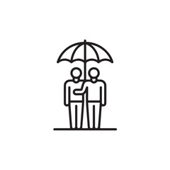 Stylized Design of Two People Standing Under an Umbrella Together Protecting Each Other from the Rain Symbolizing Unity and Mutual Support Vector