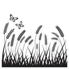 Wheat field with flying butterflies design for rural nature scene agriculture harvest season beauty flora fauna countryside scenic meadow vector art