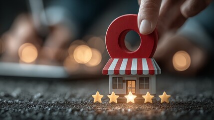 Achieve top business ratings with this symbolic representation of excellent customer service and a prime location, driving success.