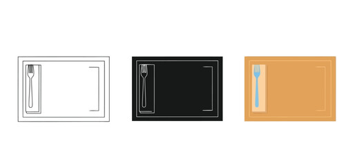 Minimalist Place Setting Designs Vector Set in Three Styles &mdash; Line Art, Silhouette and Color Version for Islamic Design, App UI, Posters and Branding	