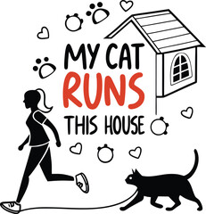 Vintage art poster design of a fun holiday party featuring a vector illustration of a cartoon woman, child, dog, and cat sharing love