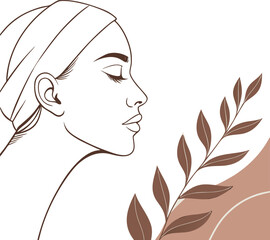 Vector illustration of a glamour fashion lady with a floral hairstyle and elegant face drawing for beauty design