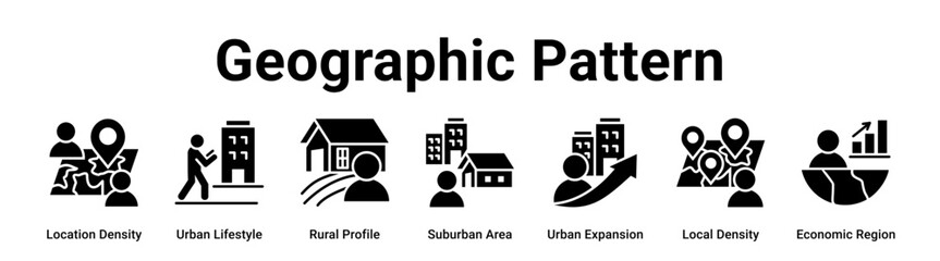 Geographic Pattern web banner icon vector illustration concept for business with icon of Location Density, Urban Lifestyle, Rural Profile, Suburban Area, Urban Expansion, Local Density.