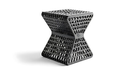 Obraz premium Dark gray geometric lattice stool with hourglass shape and white background furniture seating