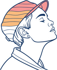 Vector illustration of a fashion girl in a hat with a cat featuring a glamour profile silhouette and art style design for a beauty logo sketch