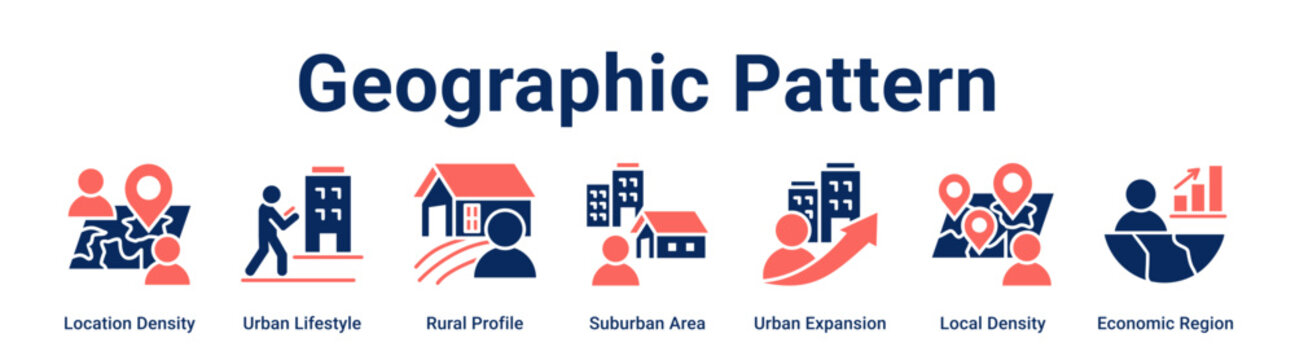 Geographic Pattern web banner icon vector illustration concept for business with icon of Location Density, Urban Lifestyle, Rural Profile, Suburban Area, Urban Expansion, Local Density.