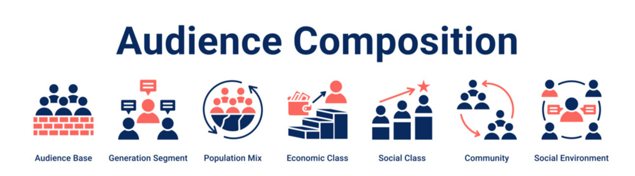 Audience Composition web banner icon vector illustration concept for business with icon of Audience Base, Generation Segment, Population Mix, Economic Class, Social Class, Community.