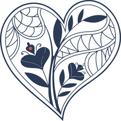 Floral heart shape made of flowers and leaves in elegant decorative style