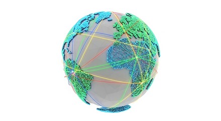 Digital globe with interconnected lines representing global network and data transfer earth world