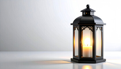 Black lantern with glowing candle