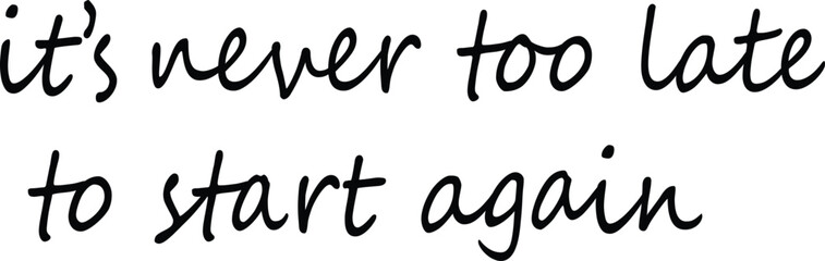Fototapeta premium It’s Never Too Late to Start Again Inspirational Quote Typography Design in Handwritten Script Style for Motivation and Personal Growth