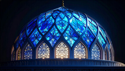 Illuminated stained glass dome with floral patterns