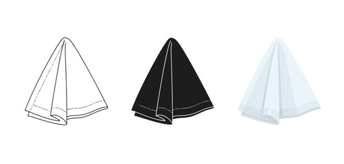 Napkin Folding Diagrams Vector Set in Three Styles &mdash; Line Art, Silhouette and Color Version for Islamic Design, App UI, Posters and Branding	