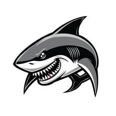 Obraz premium Aggressive Shark Mascot Logo Illustration Isolated on White Background