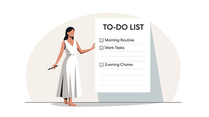 Woman checking off tasks on a to-do list, organized daily planner concept