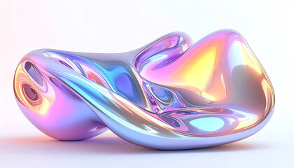 Iridescent Abstract 3D Shape with Fluid Metallic Texture and Vibrant Colors

