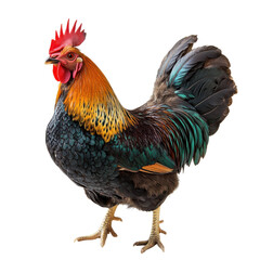 Fototapeta premium Colorful Rooster with Vibrant Feathers on Transparent Background