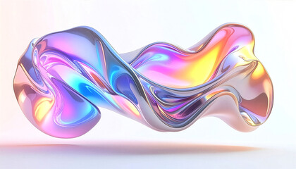 Twisted Iridescent Ribbon-Like 3D Sculpture with Reflective Surface and Gradient Background
