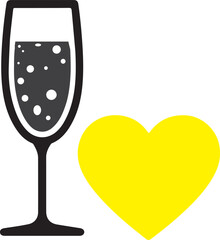 Romantic Champagne Glass and Heart Icon Vector for Love Celebration
