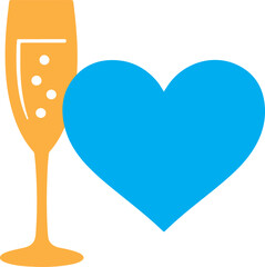 Romantic Champagne Glass and Heart Icon Vector for Love Celebration