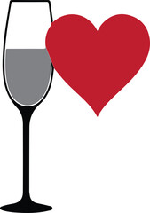 Romantic Champagne Glass and Heart Icon Vector for Love Celebration