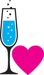 Romantic Champagne Glass and Heart Icon Vector for Love Celebration