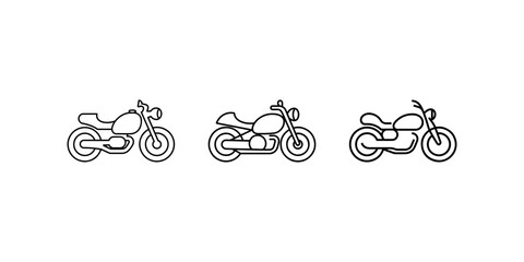 Motorcycle icon set different style motorbikes transport travel adventure speed vehicle vector symbol.