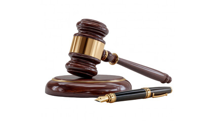 Judicial gavel and elegant fountain pen symbolizing law, justice, and important decisions