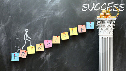 Principles leads to Success - a metaphor showing principles as a fundament that is essential for success. Symbolizes the importance of principles and cause and effect relationship. ,3d illustration