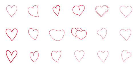 Heart Outline Icon Collection Vector Set - Hand Drawn Love Romance Symbol Pink Red Line Sketch Doodle Valentine Wedding Romantic Shape Bundle Minimalist Simple Design Element Clipart Greeting Card Tem
