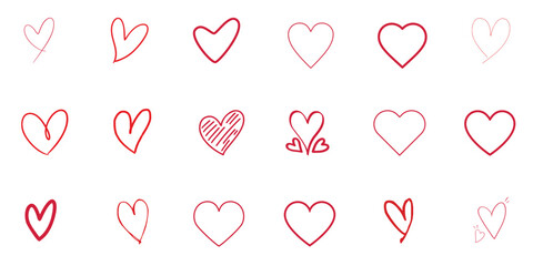 Heart Outline Icon Collection Vector Set - Hand Drawn Love Romance Symbol Pink Red Line Sketch Doodle Valentine Wedding Romantic Shape Bundle Minimalist Simple Design Element Clipart Greeting Card Tem