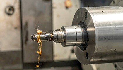 Industrial metal drilling machine operation.