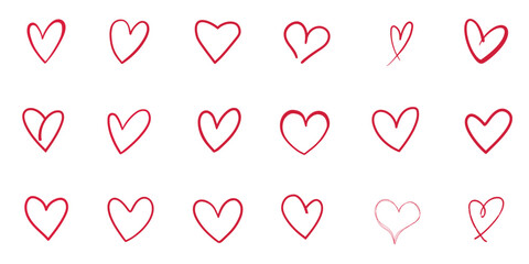 Heart Outline Icon Collection Vector Set - Hand Drawn Love Romance Symbol Pink Red Line Sketch Doodle Valentine Wedding Romantic Shape Bundle Minimalist Simple Design Element Clipart Greeting Card Tem