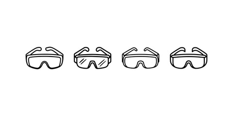 Safety glasses icon set in hand drawn doodle style for protective eyewear design elements
