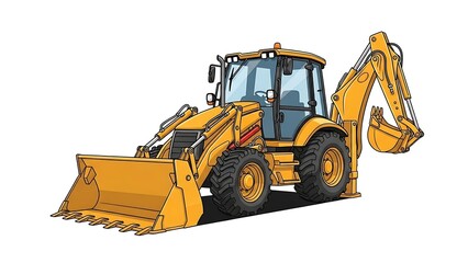Obraz premium Yellow backhoe loader excavator for construction and digging work
