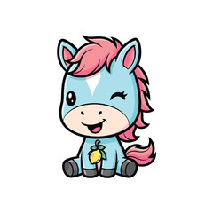 Adorable Cartoon Unicorn with Pink Mane Vector Illustration