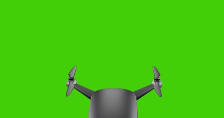 Flying drone on green monochrome background. 3d render video. 