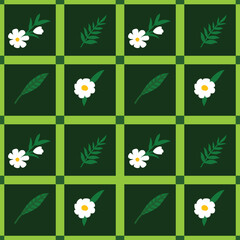 green floral seamless pattern with leaves and flowers
