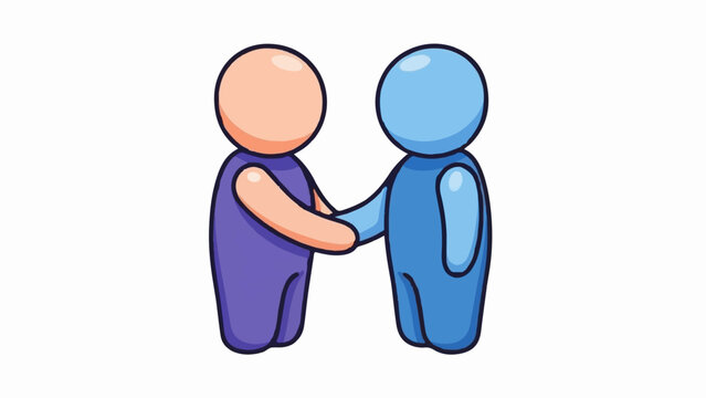 Two cartoon figures, one peach, one blue, shake hands amicably