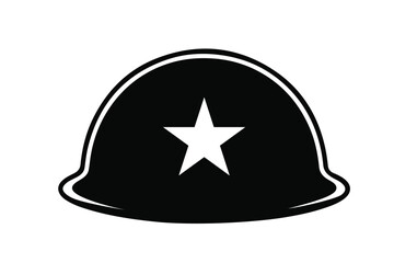 Fototapeta premium Army helmet silhouette with star symbol representing military, soldier, and defense concept isolated on transparent background.