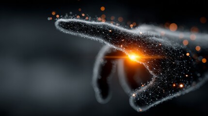 Dynamic digital hand points with glowing network connections, symbolizing innovation, AI, and future technology breakthroughs.