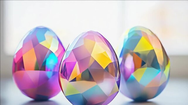 Three sparkling crystal eggs in a row
