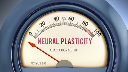Neural Plasticity and Adaptation Meter that hits less than zero, showing an extremely low level of neural plasticity, none of it, insufficient. Minimum value, below the norm. ,3d illustration