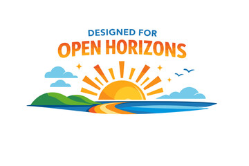 Sunset over ocean horizon with colorful sky and clouds