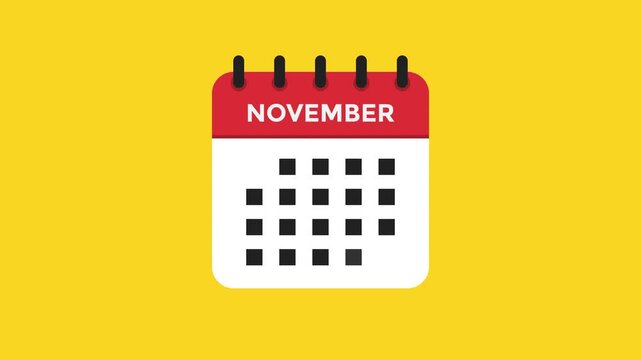 November calendar icon animation flat monthly schedule asset ProRes alpha channel 60fps