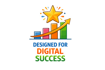 Fototapeta premium Digital success design with graph bars and arrow rising towards a star