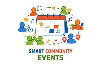 Smart community events calendar with diverse icons and activities
