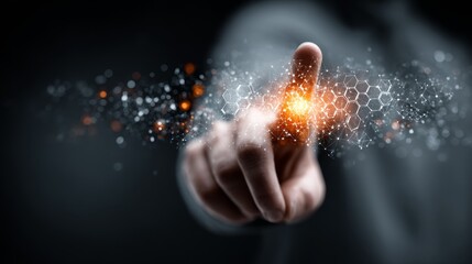 Dynamic fingertip activates vibrant digital network, illuminating future of innovation and global connection with glowing data streams.